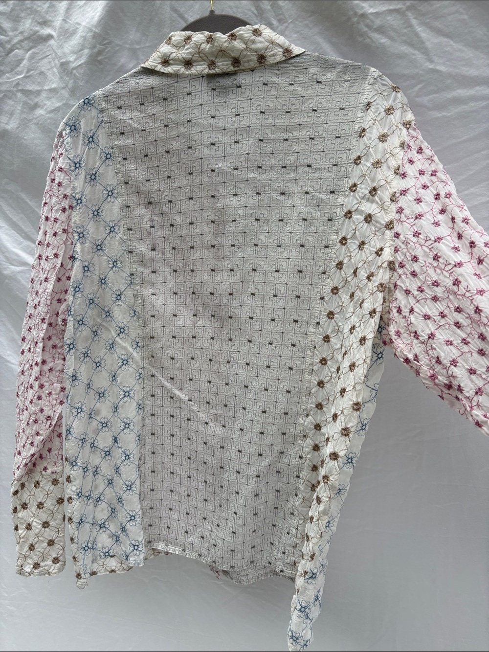 J. Jill White Button-Down Shirt with Pink, Brown, and Blue Embroidered Panels - Picture 9 of 12
